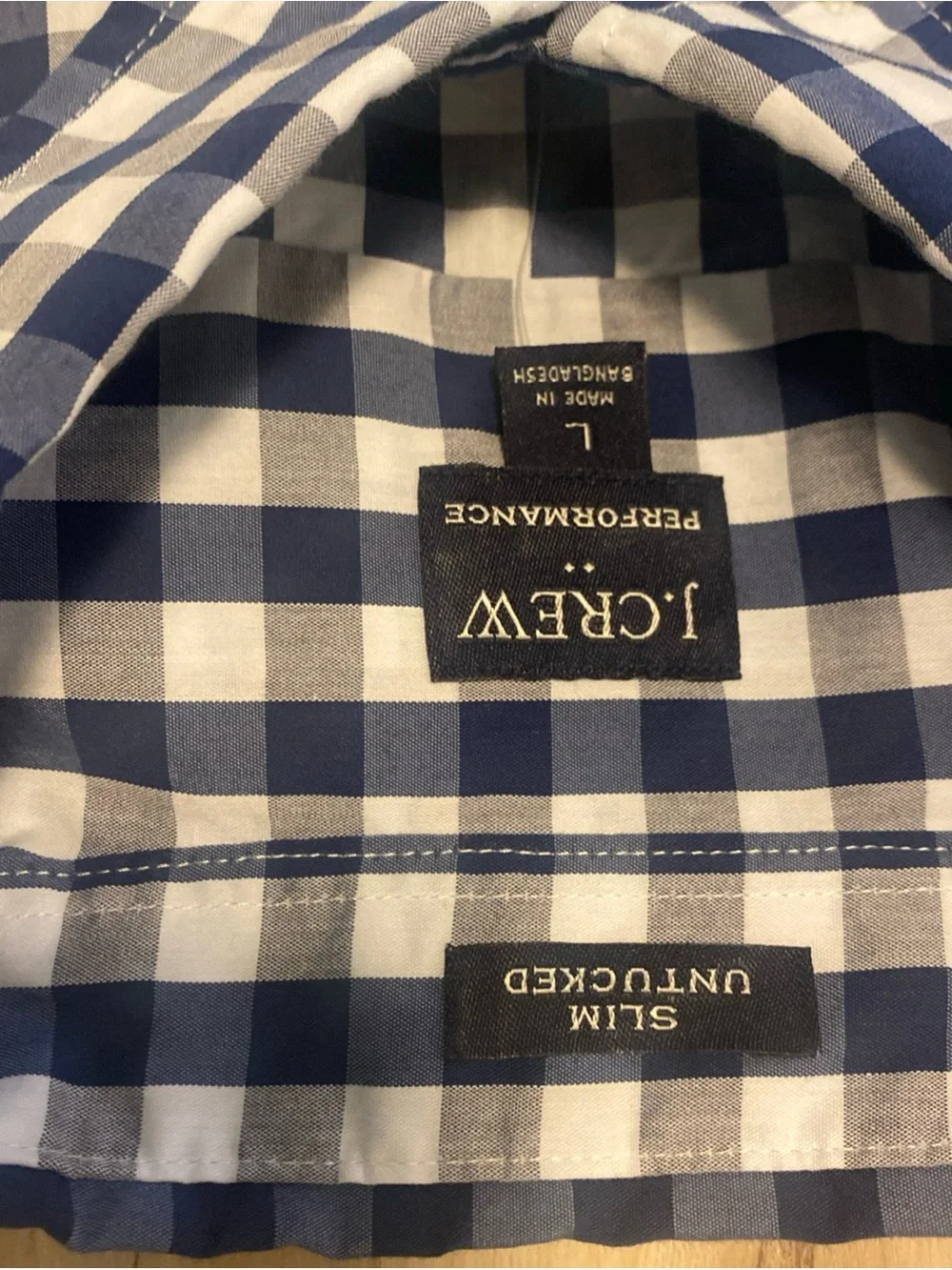 J. Crew Performance Shirt Mens L Large Slim Untucked Blue White Gingham NWT